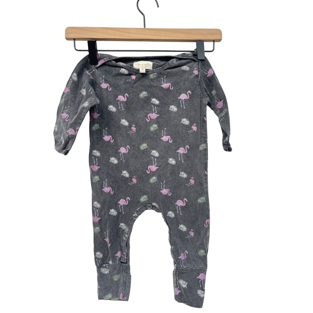 Children of the Tribe Baby Romper‎ Flamingo Palm Gray 6–12M Cotton Long Sleeve